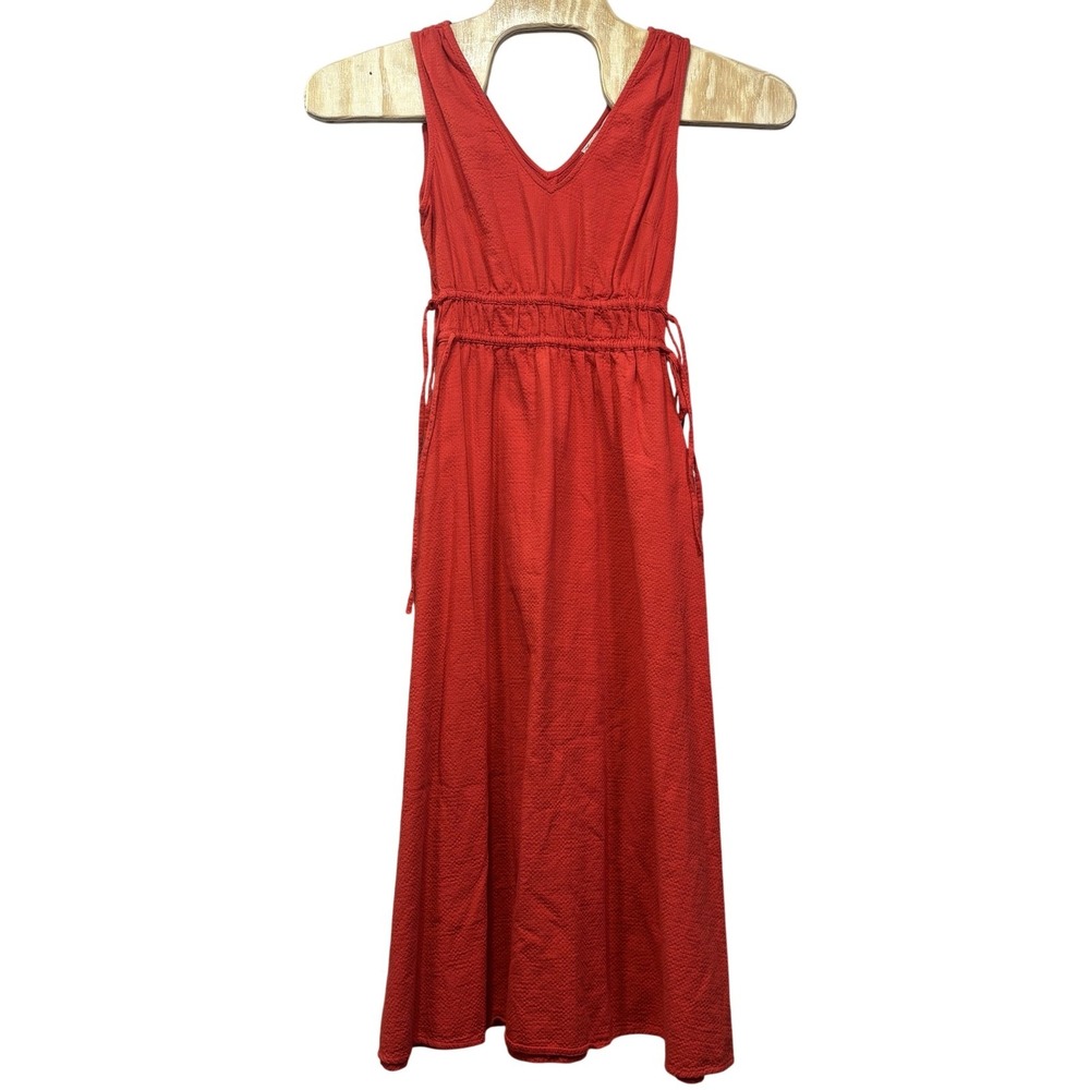Faherty Sundress Maxi Dress Womens Small Red Sleeveless V Neck Textured Cotton